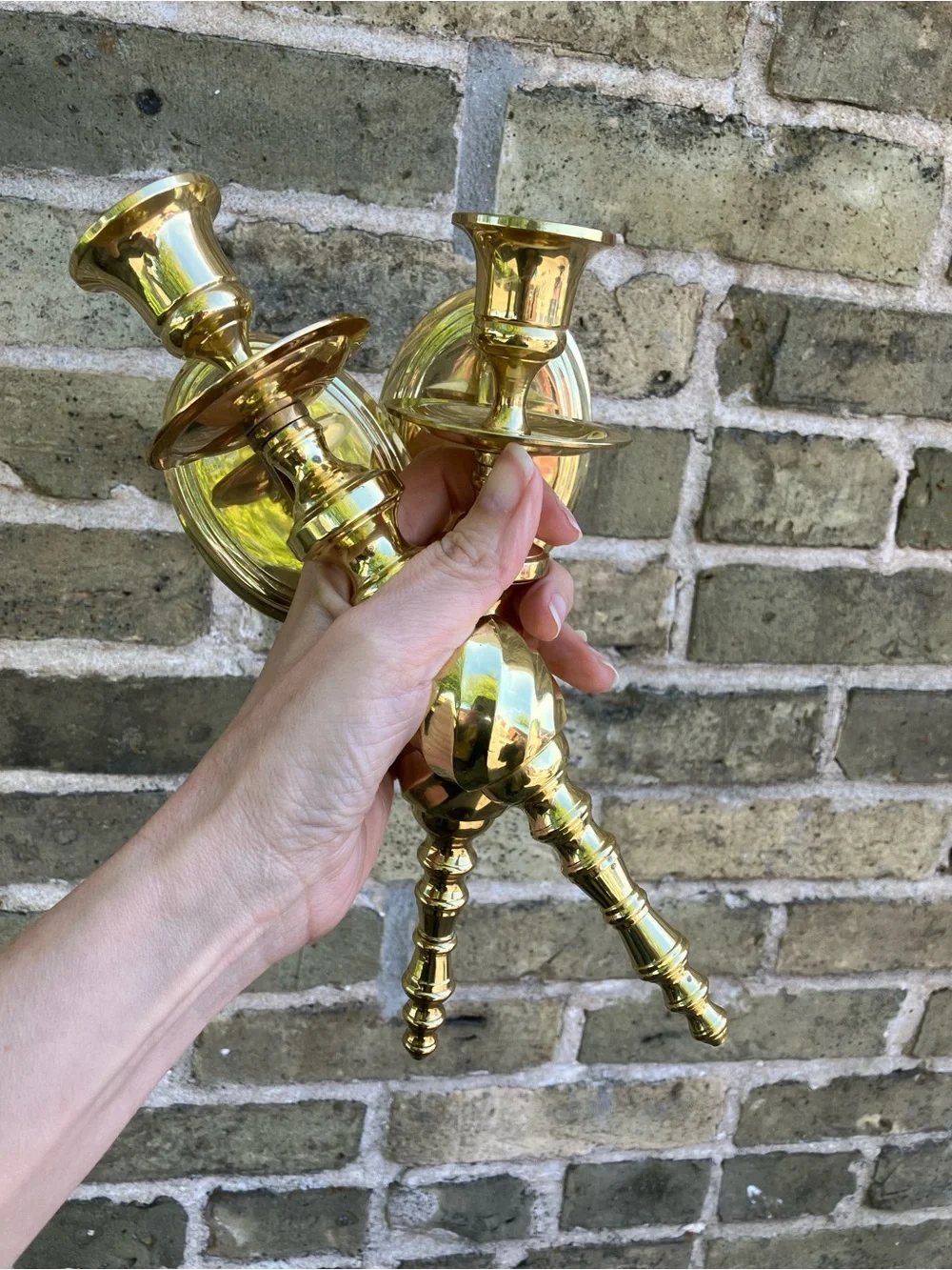 Whimsical Vintage Set of Solid Brass Candlestick Wall Sconces Cottage Decor - Picture 3 of 14